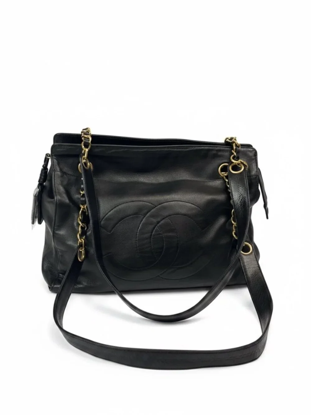 CHANEL Vintage Timeless CC Tote Black Lambskin Gold Hardware 90s Shoulder Bag